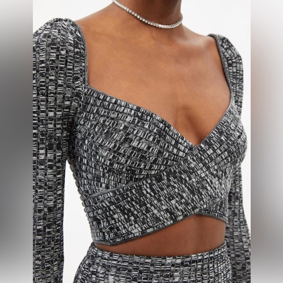 Self-Portrait Ribbed Knit Cropped Top Crossover Ribbed - Picture 7 of 7